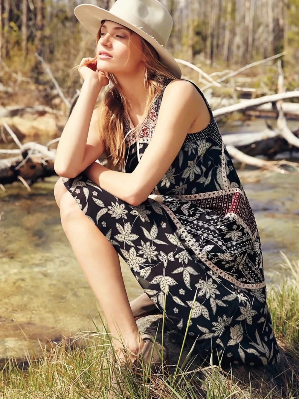 Floreat Anthropologie Grasslands Embroidered Midi Dress Sz 6